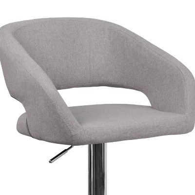 Erik Contemporary Gray Fabric Swivel Barstool with Adjustable Height and Chrome Base