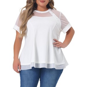 Agnes Orinda Women's Plus Size Round Neck Peplum Short Sleeve Mesh Sheer Summer Casual Blouses - 1 of 4