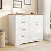 Multifunctional Wooden Dresser, 2 Door Wardrobe Armoire Closet with 4 Drawers and Hanging Rod, Low Storage Cabinet for Hanging Cloth - 3 of 4