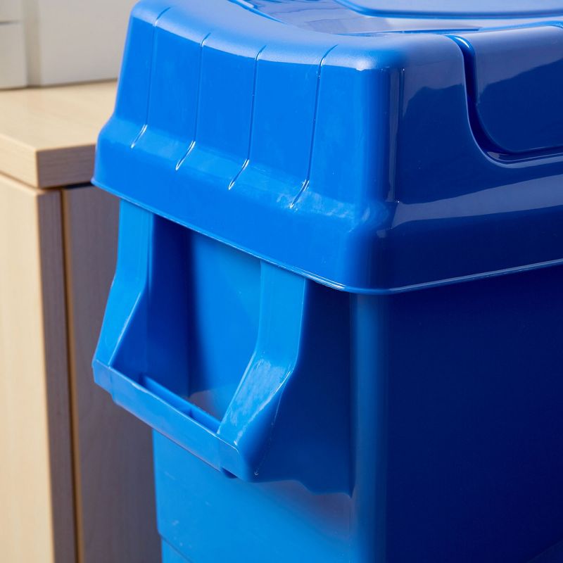 United Solutions 23 Gallon Highboy Heavy-Duty Plastic Recycling Bin with Swing Top Lid, Pass Through Handles and Dustpan Edge, Blue, 5 of 8