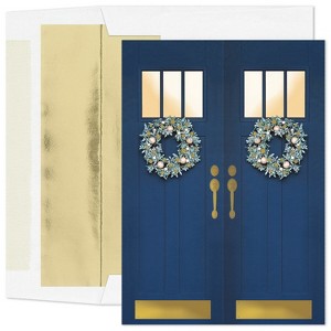 Masterpiece Studios 15-Count Boxed Christmas Cards with Foil-Lined Envelopes, 7.8" x 5.6" Christmas Wreath Welcome (964800) - 1 of 1