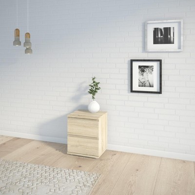 Oak Structure 2-Drawer Wood Nightstand with Particle Board Top