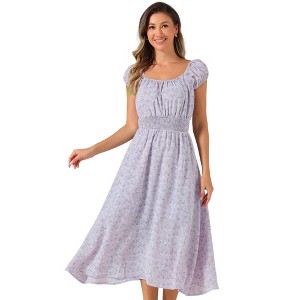 Allegra K Women's Floral Square Neck Elastic Waist Flare Maxi Sundresses - 1 of 4