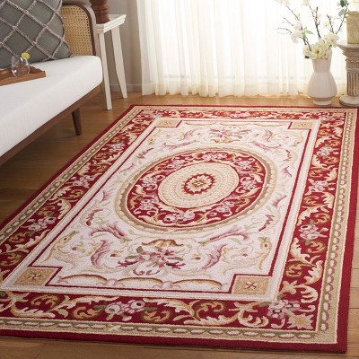 Elegant Ivory & Burgundy Hand-Knotted Wool Round Rug