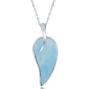 Caribbean Treasures Sterling Silver Larimar Leaf 18" Pendant Necklace - Blue - 1 of 2