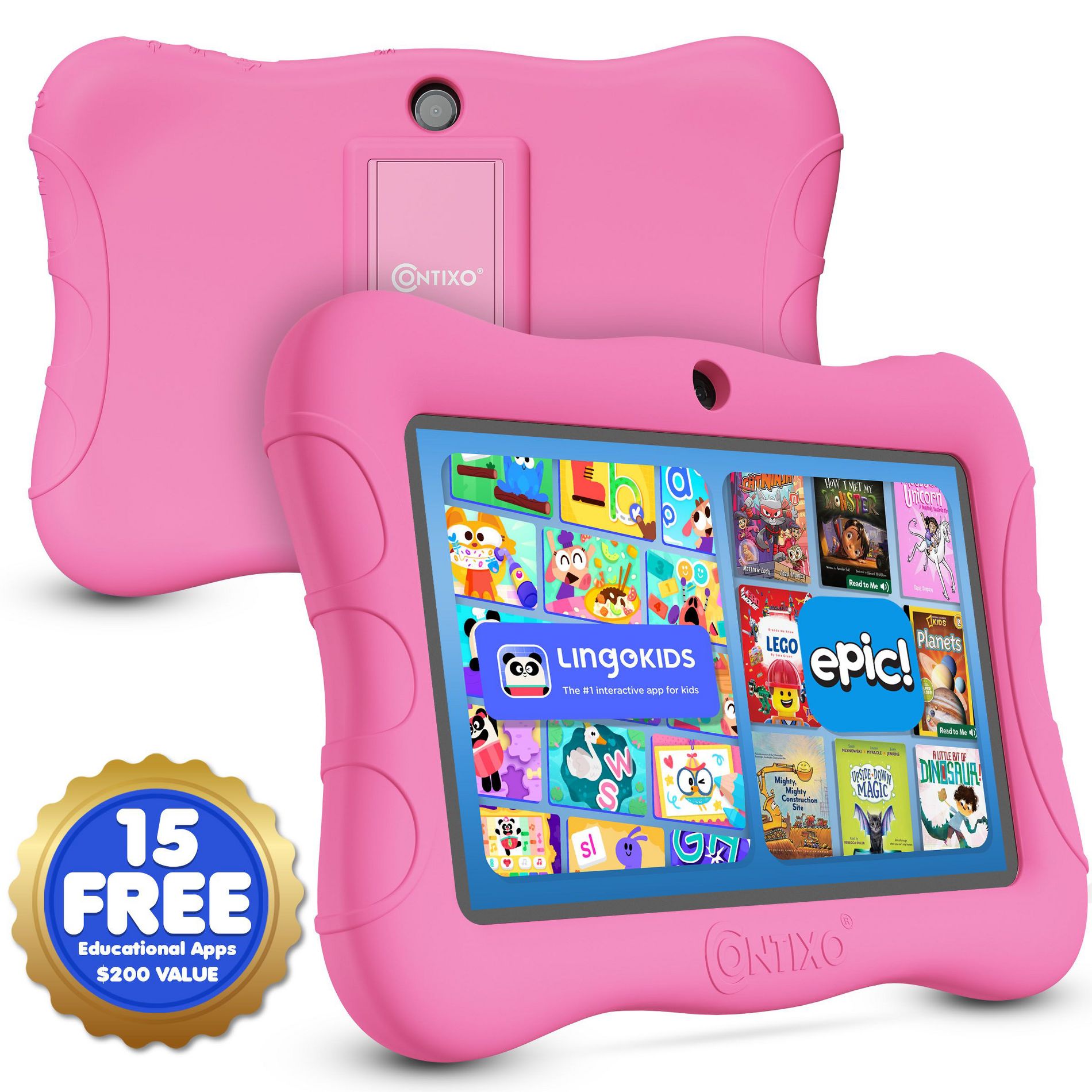2-Pack Contixo V9 Kids Tablet - 7" HD Display, 32GB, Pre-Loaded Learning Games & Educational Apps Toddlers Tablet, Pink/Blue