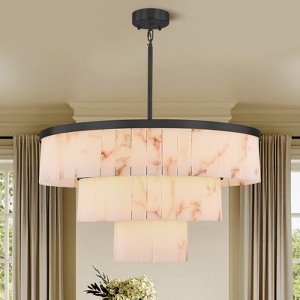 CityFurn 34" D Modern Black Round Chandelier 3-Tier Alabaster Pendant Light for Dining Room - 1 of 4