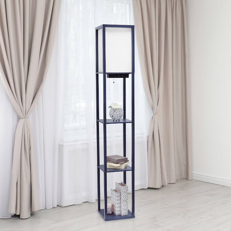 Floor Lamp Etagere Organizer Storage Shelf with 2 USB Charging Ports and Linen Shade - Simple Designs, 3 of 13