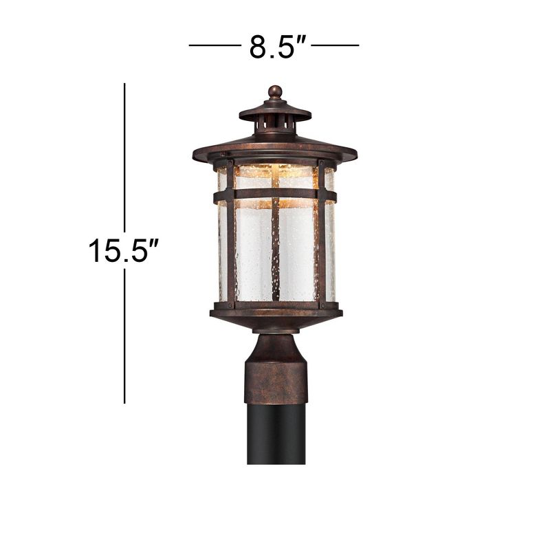 Franklin Iron Works Mission Post Light Fixture LED Bronze 15 1/2" Seeded Glass for Deck Garden Yard, 4 of 6