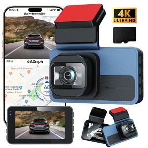 SUGIFT 4K+1080P Dual Dash Cam – Front & Rear Car Camera with Wi-Fi App Control, GPS Tracking, Night Vision, Loop Recording & 128GB Card Included - 1 of 4