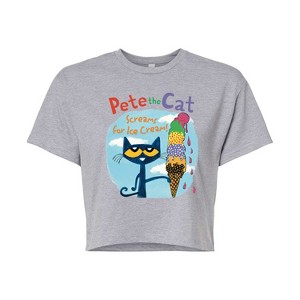 Women's - Pete the Cat - Screams For Ice Cream Cropped Graphic T-Shirt - 1 of 4