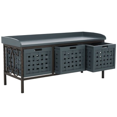 Isaac 43" Blue Pine Wood Storage Bench with Drawers