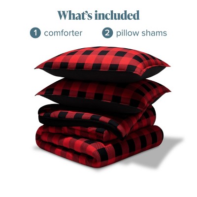 King Size Red and Black Buffalo Plaid Microfiber Comforter Set