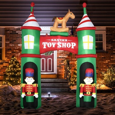 Whisen 11.5FT Christmas Inflatables Outdoor Decorations Archway with 2 Nutcracker Soldiers Rocking Horse - Green