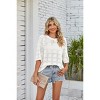 Womens 3/4 Sleeve Summer Crochet Tops Loose Fit Hollow Out Round Neck Sweater Ribbed Cuff Short Sleeve Lightweight Sweater for Summer - 4 of 4