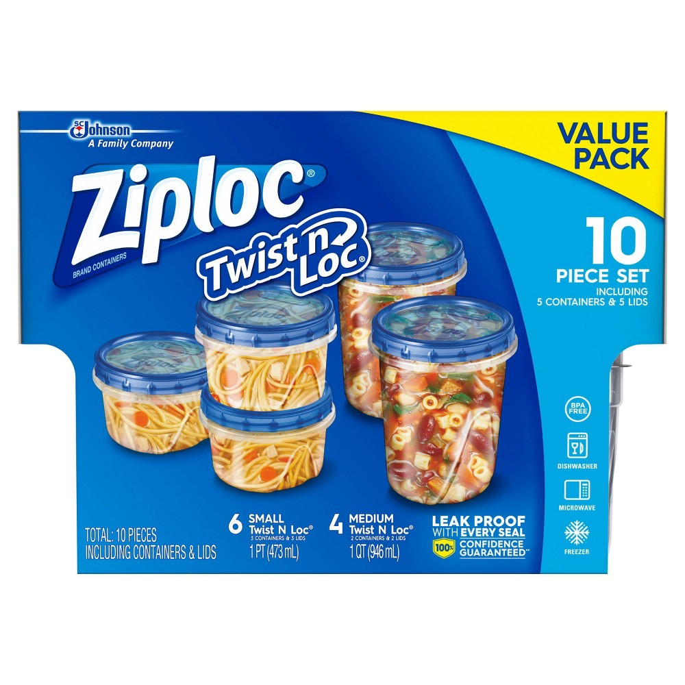 Ziploc® Brand  Food Storage Containers with Lids  Twist  n Loc  Small  Medium  5 ct