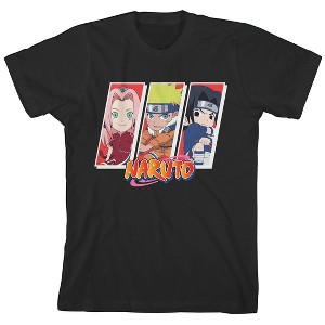 Naruto Chibi Team 7 Crew Neck Short Sleeve Men's Black T-shirt - 1 of 3