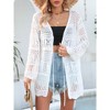 Women Crochet Cardigan Tie Front Long Sleeve Lightweight Cover Up Oversized Hollow Out Summer Cardigans - 3 of 4