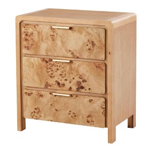 COZAYH Farmhouse 3 Drawer Dresser, Rustic Vintage Nightstand, Home Bedroom Wooden Side Table Burl Finish Vintage Accent, Natural - 1 of 4