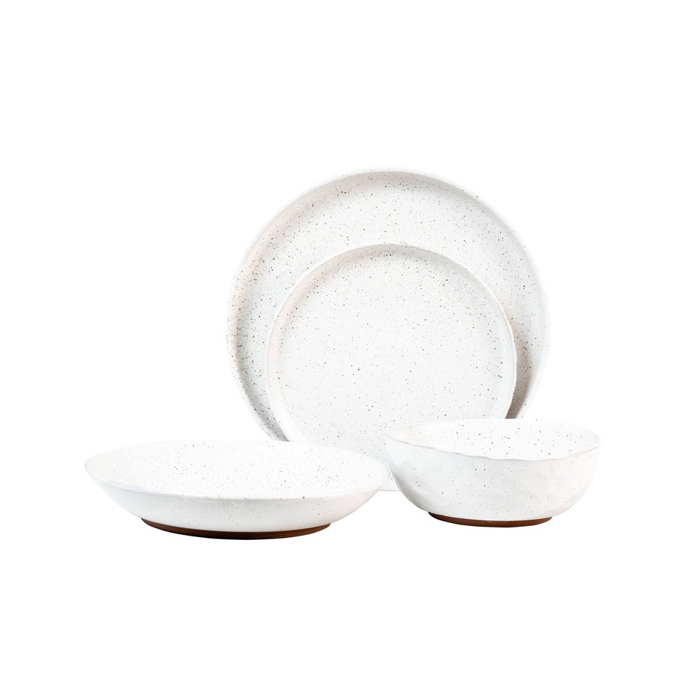 Photos - Glass Sango 16pc Stoneware Kaya Dinnerware Set White - : Microwave & Dishwasher Safe, Service for 4, Classic Pattern Dish Set 