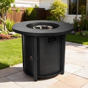 32" Propane Gas Fire Pit Table, 50000 BTU Round Outdoor Fire Pit with Durable Steel Frame for Patio, Deck, Garden, or Courtyard – Black - 1 of 4
