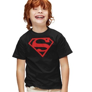 Boys' Short Sleeve Superman Red On Black Shield T-Shirt - 1 of 4