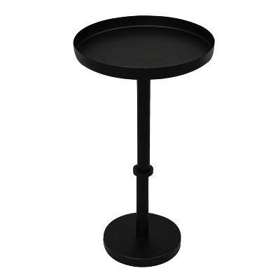 The Urban Port 12" Side End Table Vintage Sleek Pillar Base Round Tray Top Matte Black