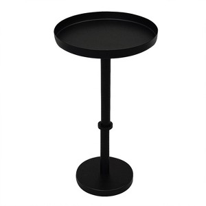 The Urban Port 12" Side End Table Vintage Sleek Pillar Base Round Tray Top Matte Black - 1 of 4