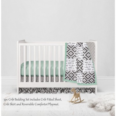 Bacati - Love  Gray Mint 3 pc Crib Bedding Set