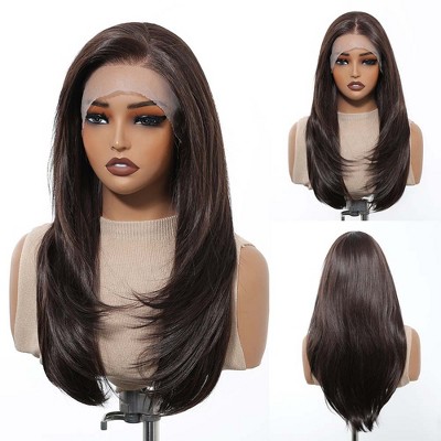 Jessie's Wig Straight Layer Cut Wigs 13x6 Lace Synthetic Heat Resistant Hair For Women Daily Black 22 Inch