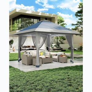 13x13 FT Outdoor Folding Gazebo with Mosquito Netting – Instant Tent with UV & Rain Protection, Silver Coated Cover - 1 of 4