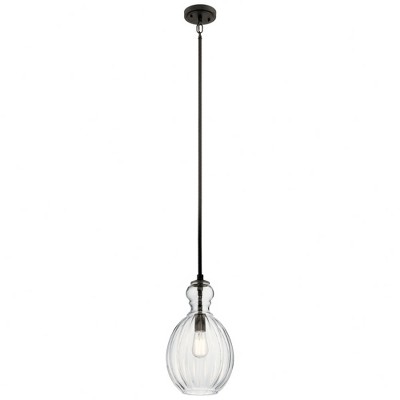 Riviera 16" 1 Light Pendant with Clear Ribbed Glass in Brushed Nickel