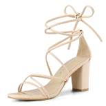 Allegra K Women's Strappy Straps Lace Up Chunky Heel Sandals