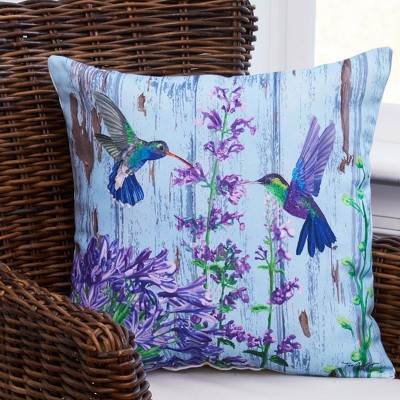 Hummingbird Paradise Blue and Purple Polyester Throw Pillow