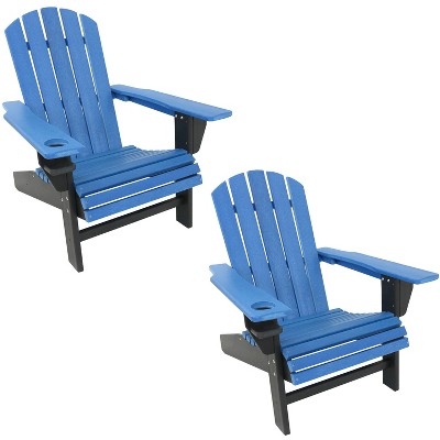 Sunnydaze Plastic All-Weather Heavy-Duty Outdoor Adirondack Patio Chair with Drink Holder, Blue and Black, 2pk