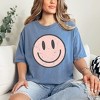 Simply Sage Market Women's Pink Smiley Face Grunge Short Sleeve Garment Dyed Tee - 2 of 3