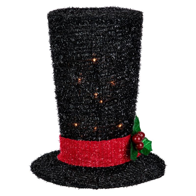 Northlight 9.25" Lighted Black Tinsel Top Hat Christmas Tree Topper, Clear Lights, 2 of 5