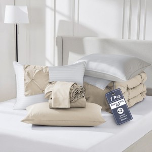 Nestl 9 Piece Comforter Set, Pinch Pleated Bedding Set, Bed in a Bag, Comforter Set with Down Alternative Pillows - 1 of 4