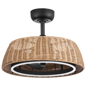 Airsurfer 20" Ceiling Fan with Remote, 6-Speed Reversible DC Motor, Quiet LED Light, Timer, Indoor Use, Stylish Rattan Lampshade Design - 1 of 4