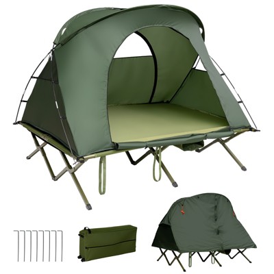 Green Four Season Dome Camping Tent with Elevated Cot