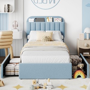 GustoWave Bed Frame with Storage Headboard, 2 Drawers - 1 of 4
