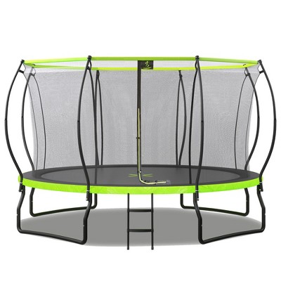Whisen 14FT Kids' Trampoline, New Design with Arc Composite Pole, Safety Enclosure, Ladder & 8 Wind Stakes - Green
