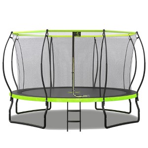 Whisen 14FT Kids' Trampoline, New Design with Arc Composite Pole, Safety Enclosure, Ladder & 8 Wind Stakes - Green - 1 of 4