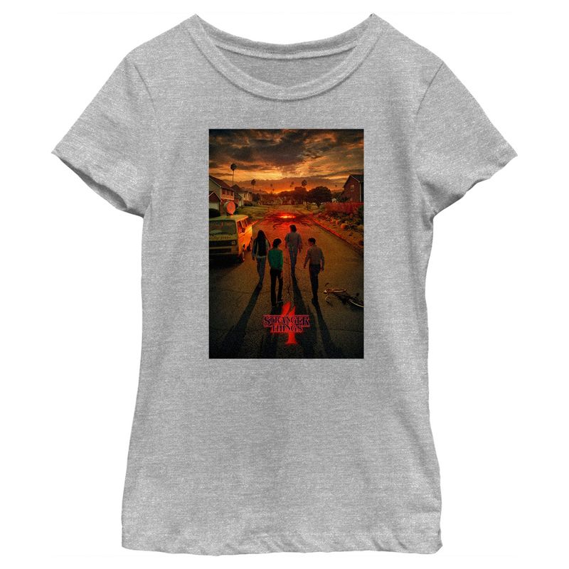Girl's Stranger Things Four Friends Rift Apocalypse Poster T-Shirt, 1 of 6
