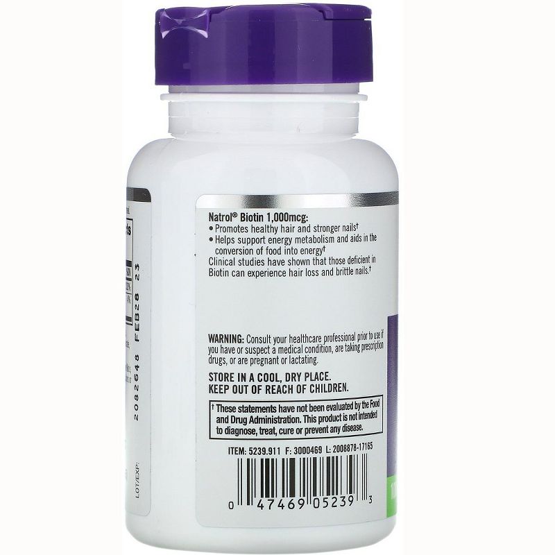Natrol Vitamin B Biotin 1,000 mcg Tablet 100ct, 3 of 4