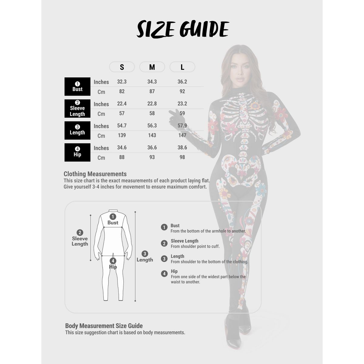 Joyfy Women Halloween Floral Skeleton Jumpsuit Costume, Halloween Party Skeleton Jumpsuit for Adults Women - thumbnail 8