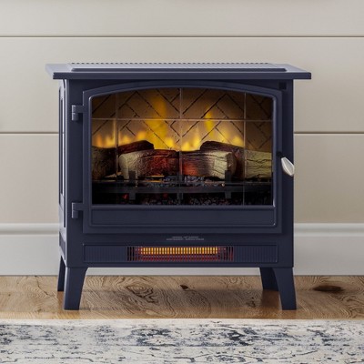Navy Blue Freestanding Electric Fireplace Stove with Mantel