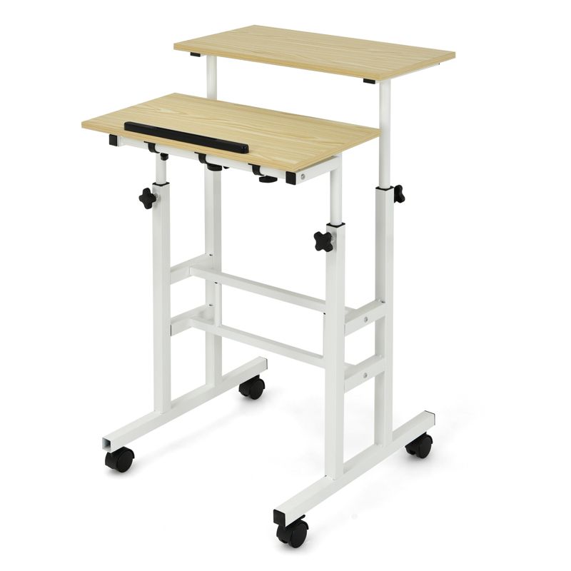 Tangkula Mobile Standing Desk Height Adjustable Stand Up Computer Workstation Rolling Presentation Cart w/Wide Platform, 1 of 7