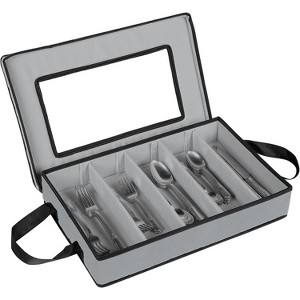 Flatware Storage Case - Durable 5 Compartment Silverware Storage Container Box with Removable Lid and Easy to Carry Handles - 1 of 4