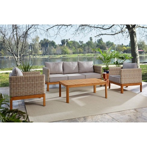 4pc Deep Seating Wicker Conversation Patio Set With Sofa Tan Gray Room Joy Target